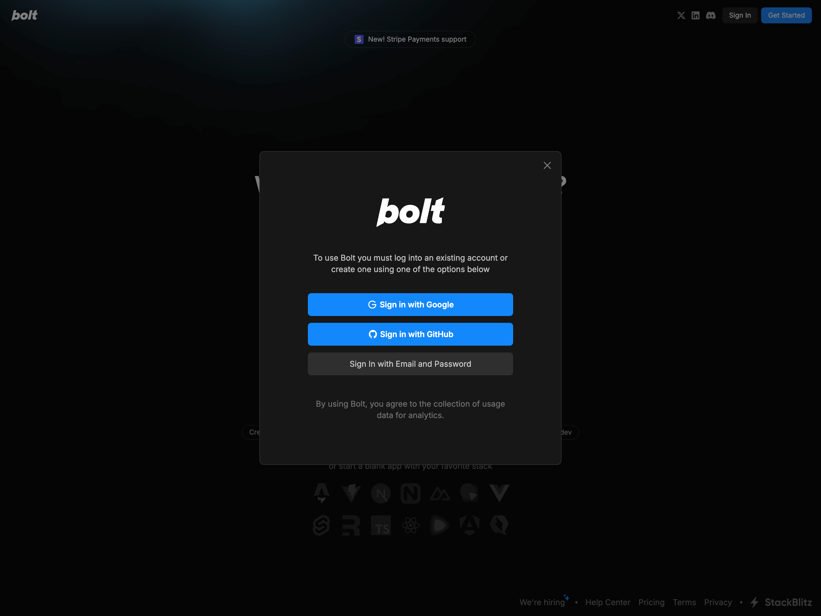 boltのアカウント登録画面